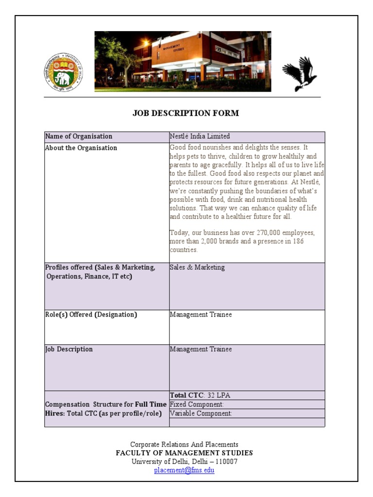 Job Description Form FMS Nestle PDF