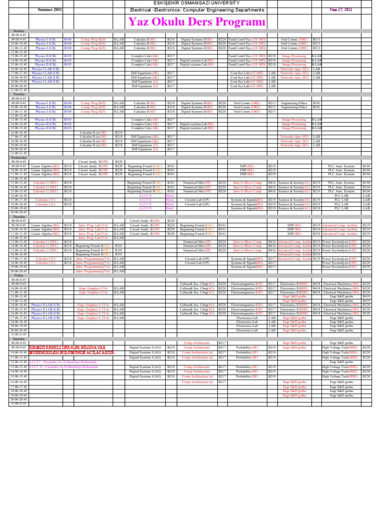 Ss 11 Schedule | PDF | Electronics | Electrical Engineering
