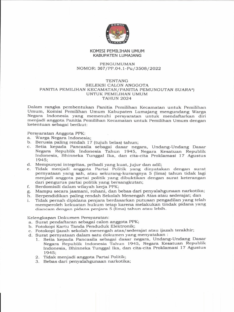 Pengumuman Seleksi PPK 2024 | PDF