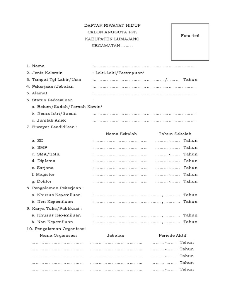 Template Daftar Riwayat Hidup PDF
