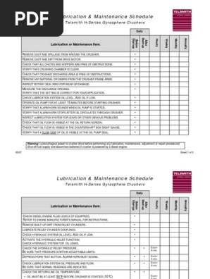 H Series Lube Maintence Schedule