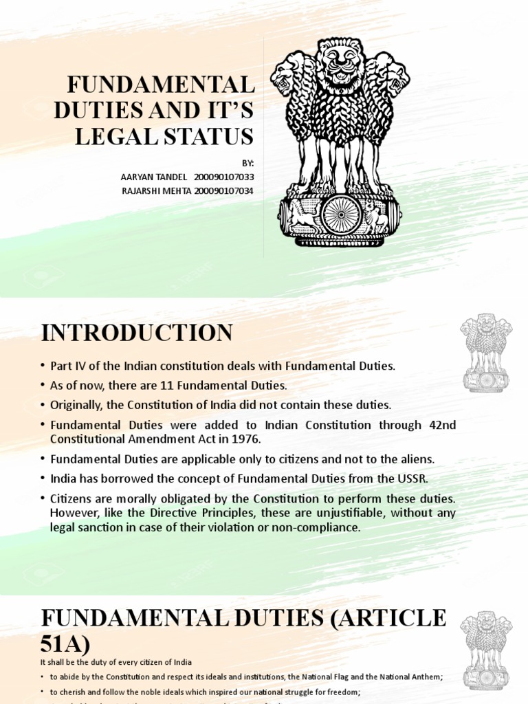 Fundamental Duties Presentation PDF Legal Documents Political