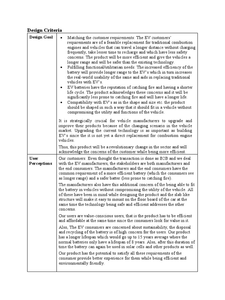 Design Criteria PDF Electric Vehicle Solar Cell