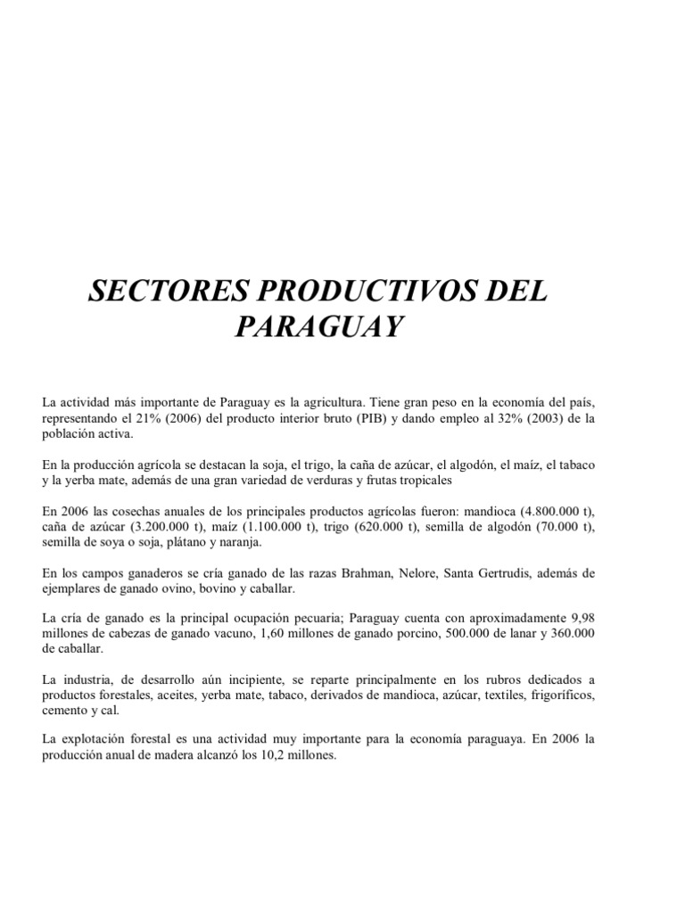 Sectores Productivos en Paraguay | PDF | Paraguay | Agricultura