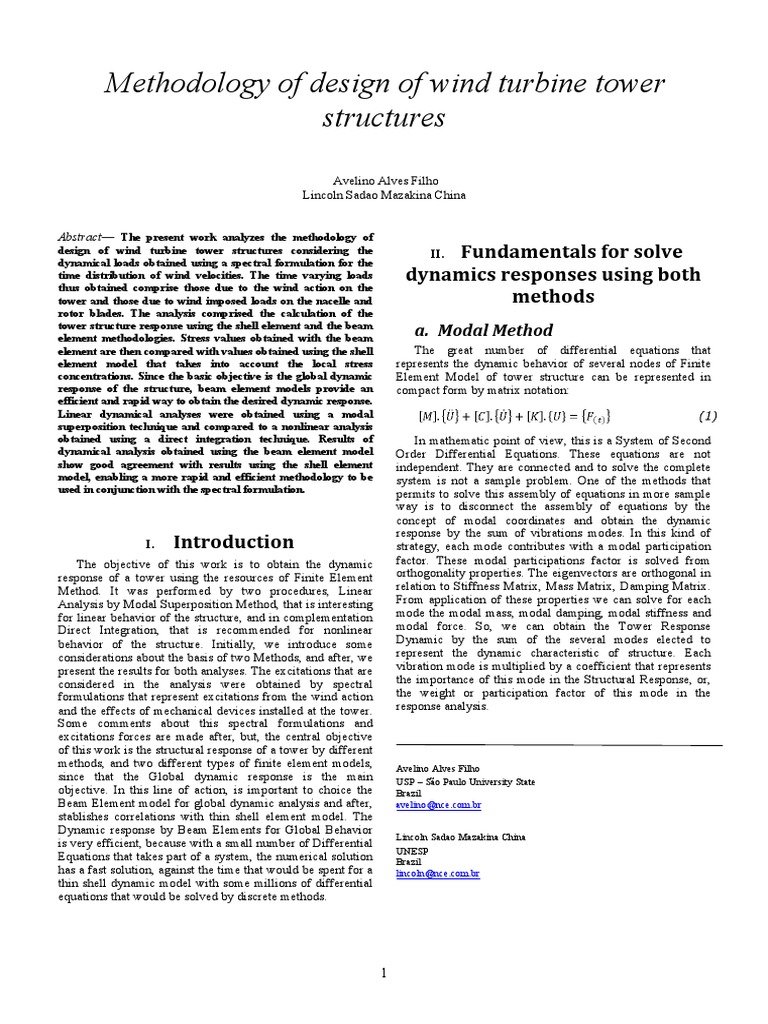 Methodology of design of wind turbine tower pdf normal mode