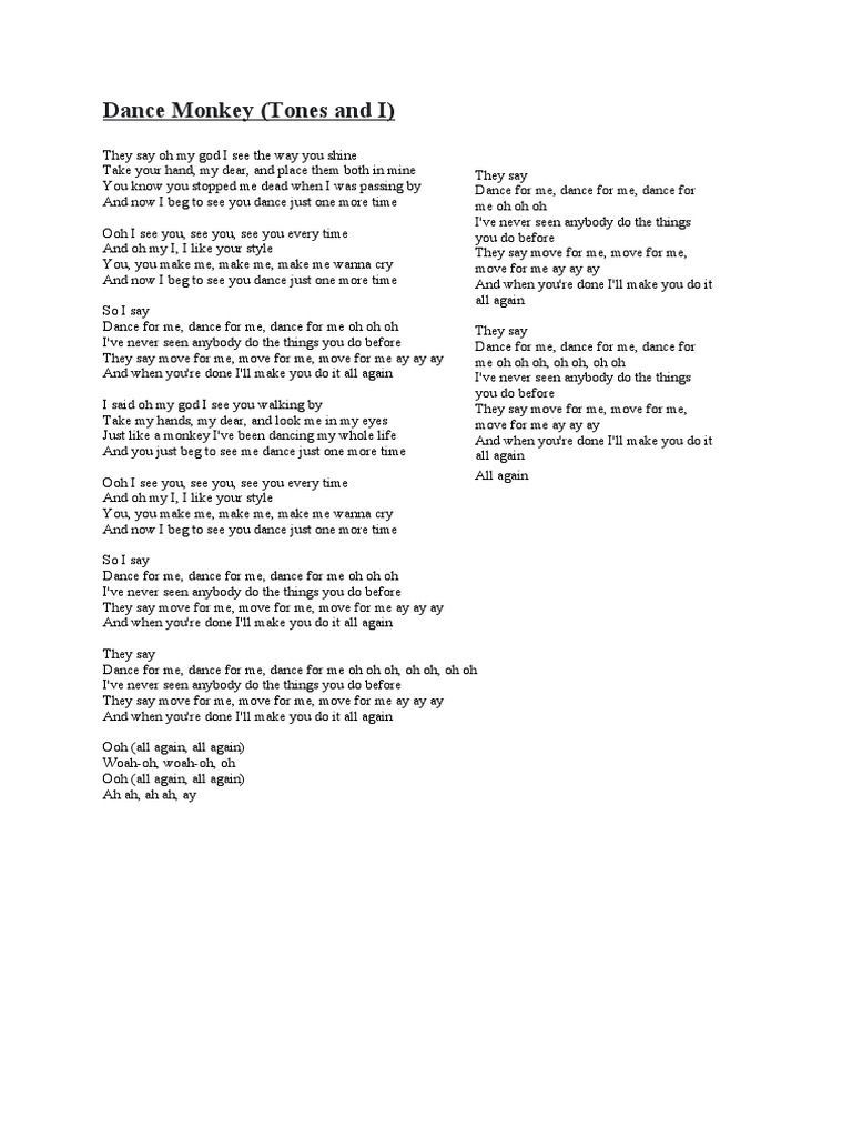 Lirik Lagu Dance Monkey PDF Art