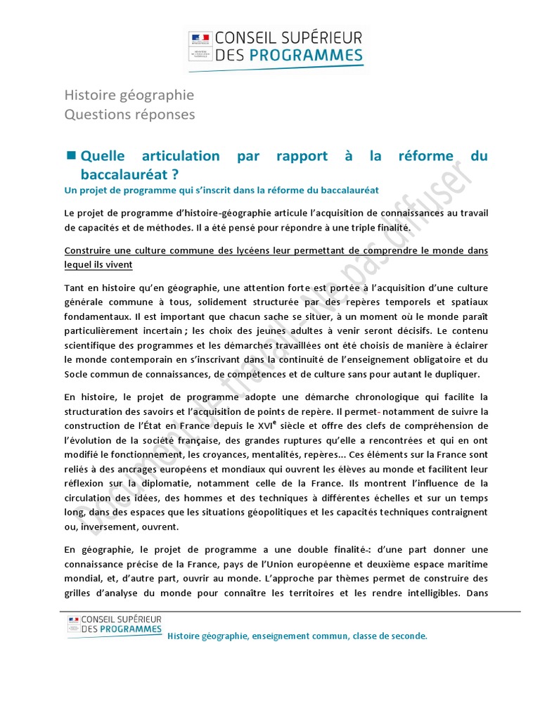 Histoire Geographie QuestionsReponses PDF