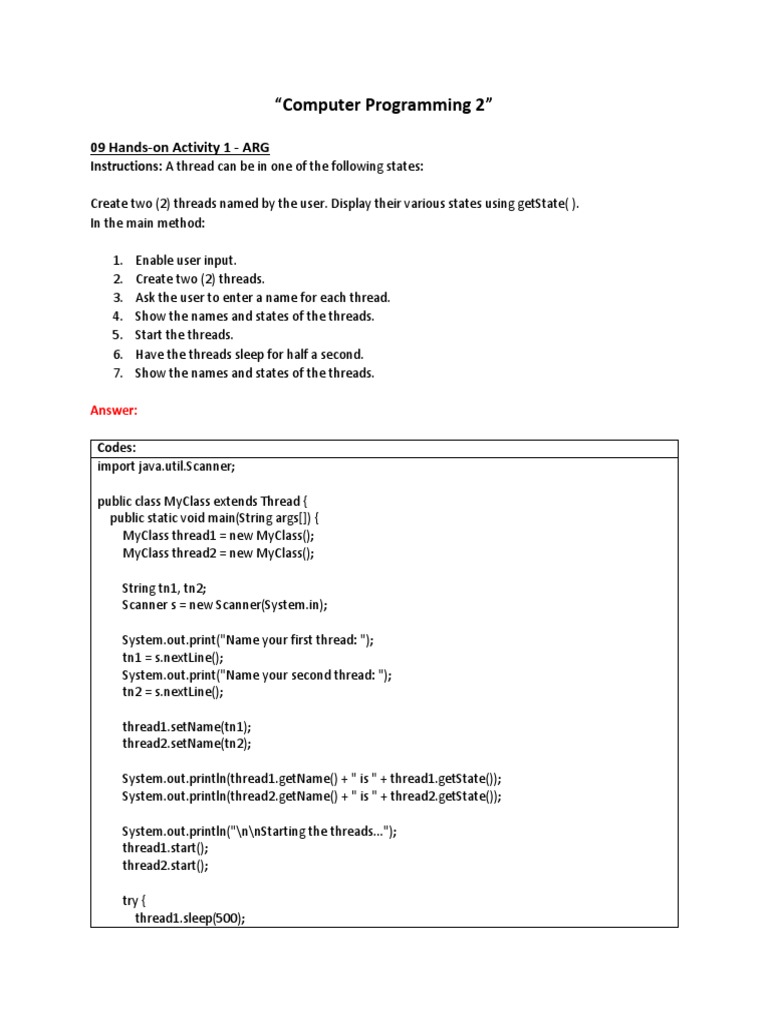 Computer Programming 2 - 09 Hands On Activity 1 - ARG | PDF | Computers