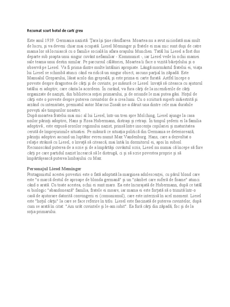 Hotul De Carti Rezumat Rezumat Scurt Hotul de Carti Greu | PDF