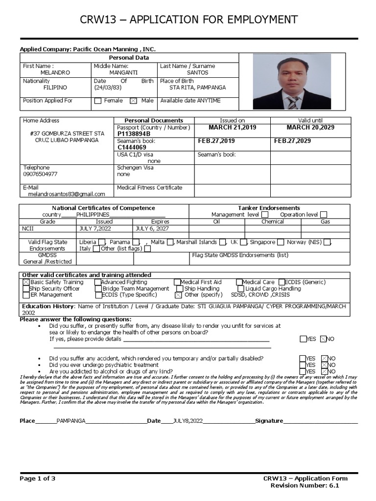 CRW13 Employment Application Form | PDF