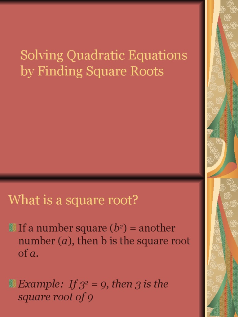 Solving Quadratic Equations by Finding Square Roots | PDF | Square Root ...