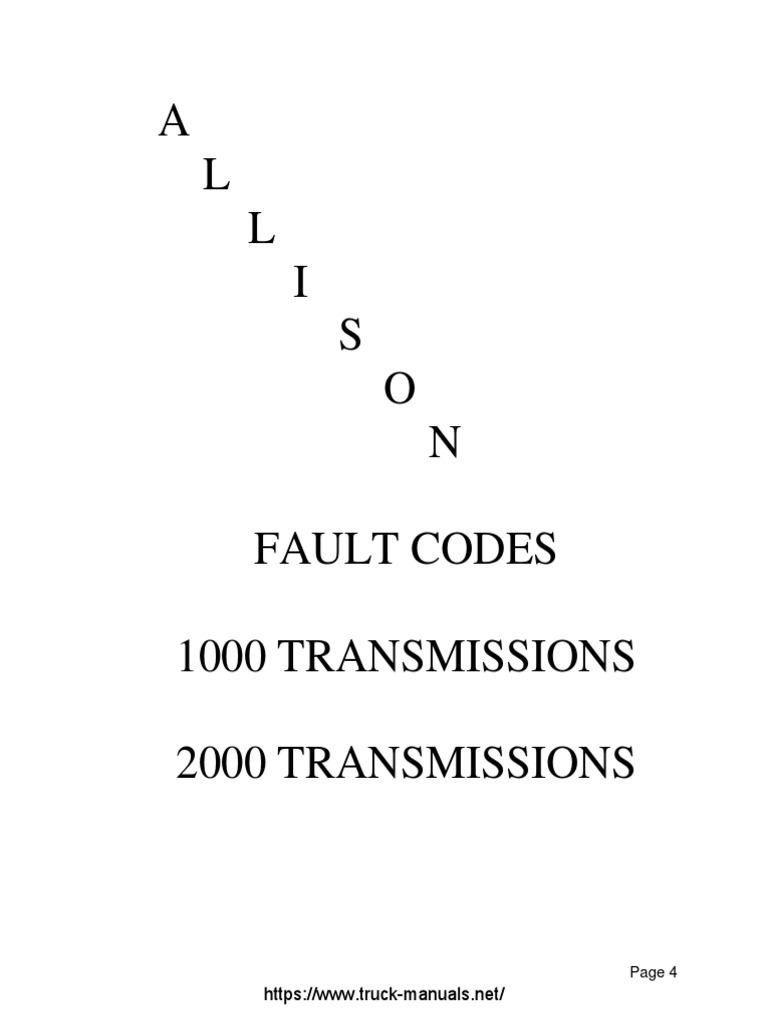 Allison Transmission 1000 2000 Fault Codes DTC PDF Manual