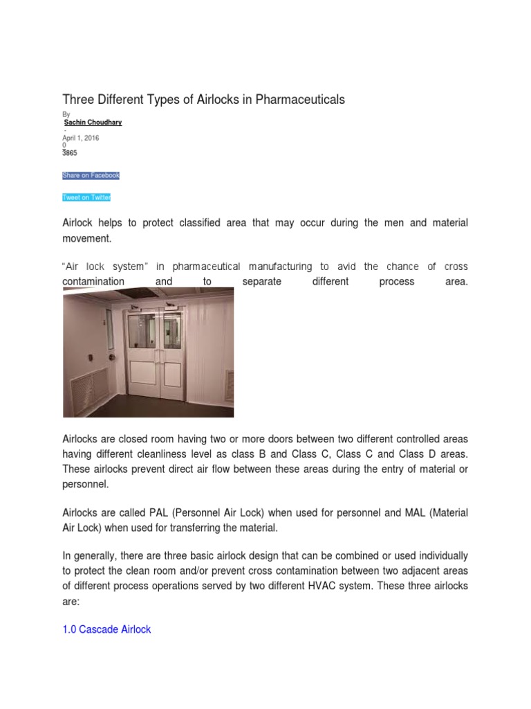 Three Different Types of Airlocks in Pharmaceuticals PDF