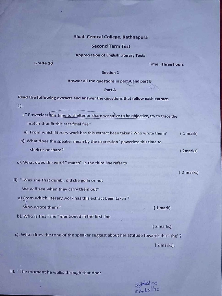 English literature 2nd term test paper sivali central college pdf
