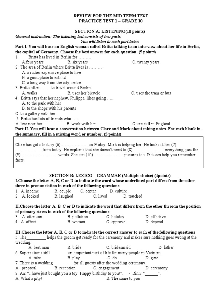 Grade 10 Midterm Listening Practice Test | PDF | Women's Rights ...