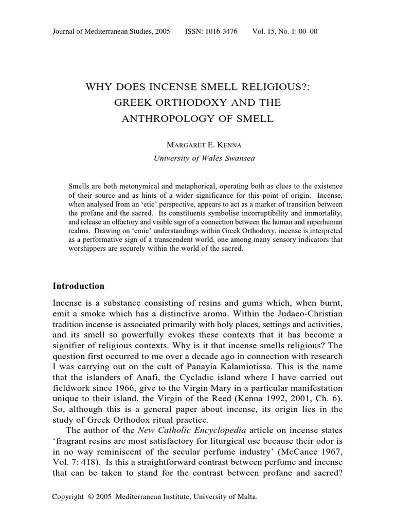 Why Does Incense Smell Religious Greek O PDF Christian Church Incense