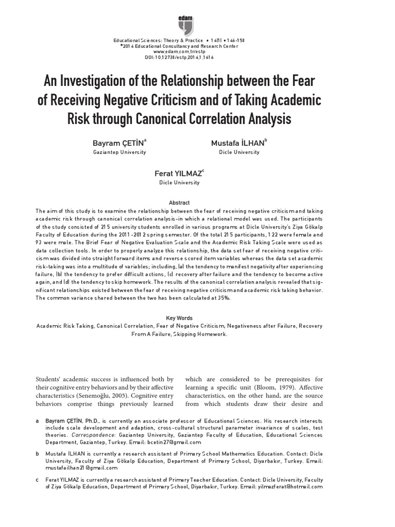 An Investigation of The Relationship Between The Fear | PDF | Risk ...