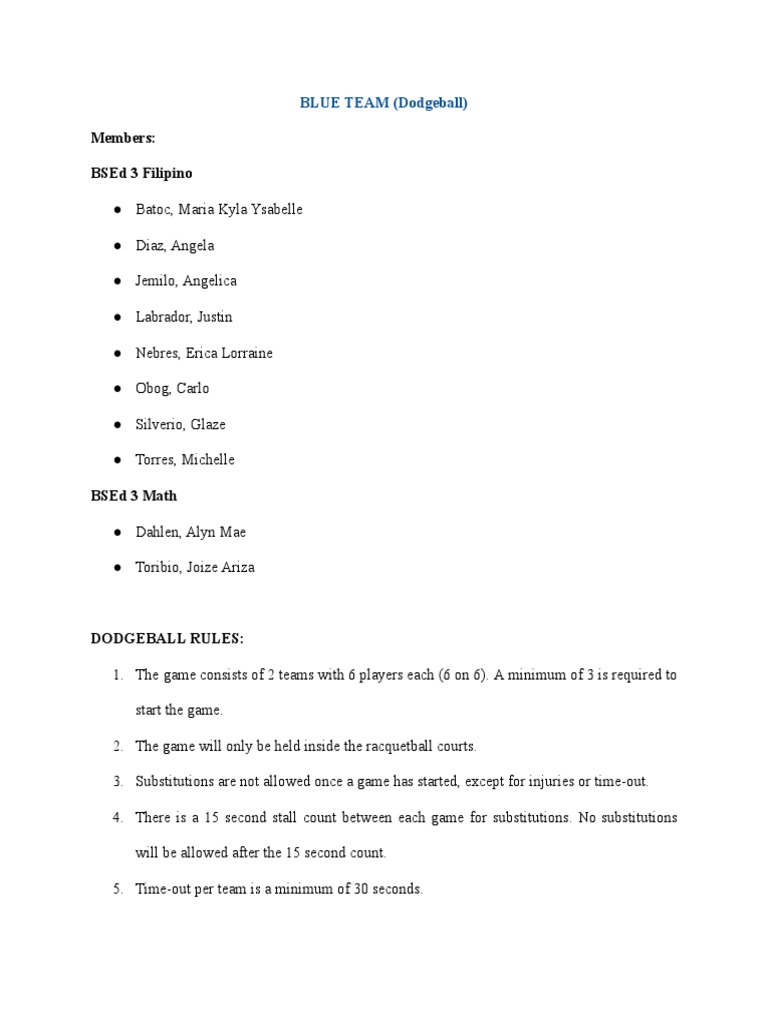Dodgeball Rules PDF Recreation Athletic Sports