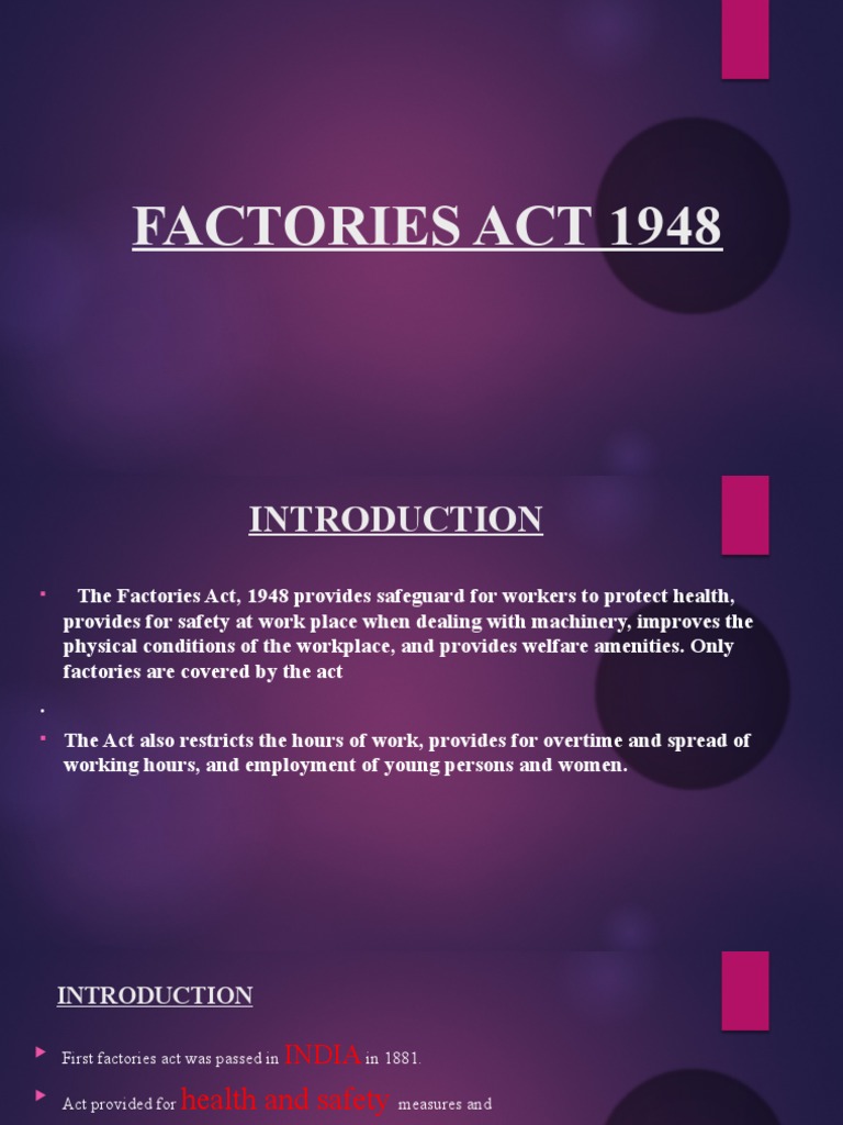 Factories Act 1948 PDF Occupational Safety And Health
