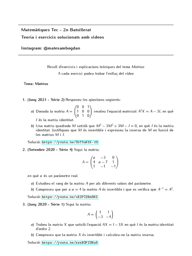 Material Virtual 2n Batxillerat Cientific Matrius | PDF