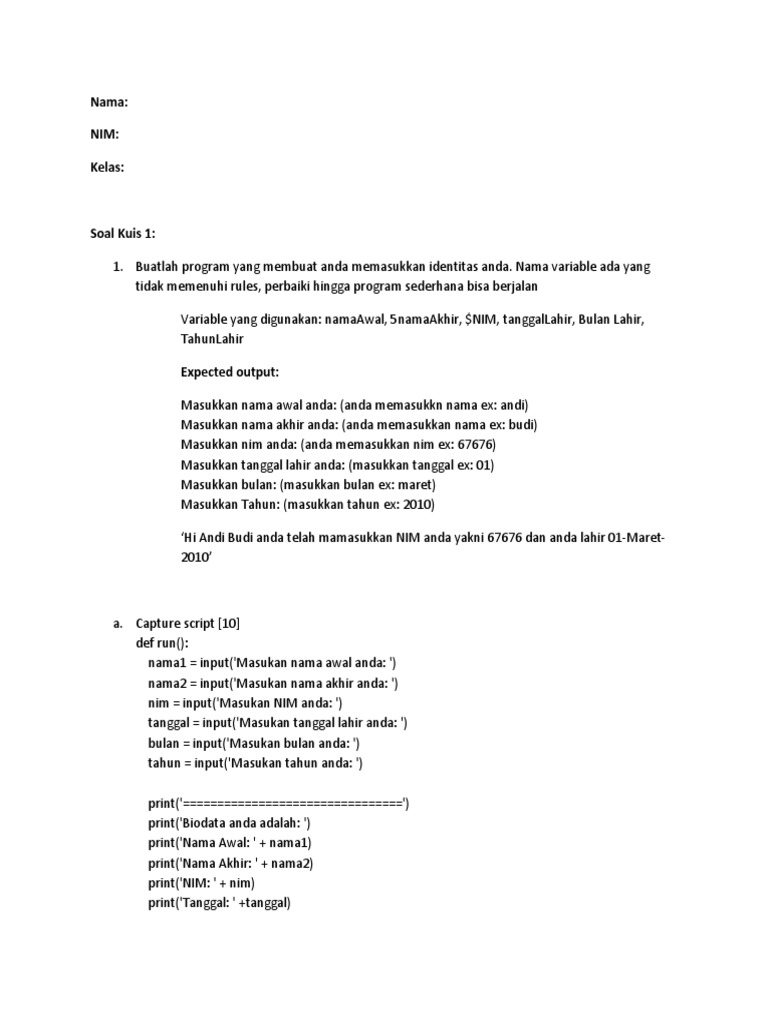 Quiz 1 Python - Sadam Al Rasyid - 1101210112 - TT4511 | PDF | Komputer