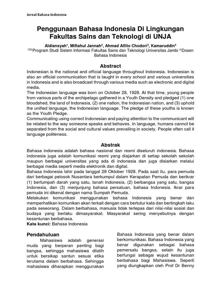 Artikel Jurnal Penggunaan Bahasa Indonesia Dilingkup Kampus Universitas 