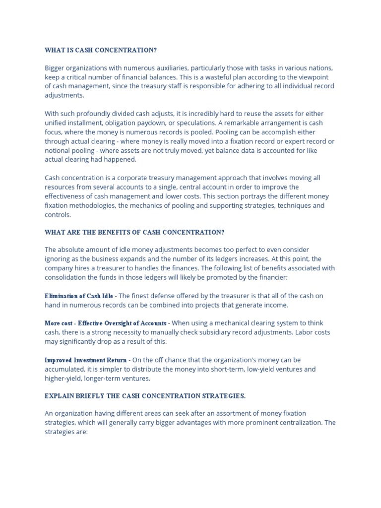 Cash Concentration Essay PDF Money Economies