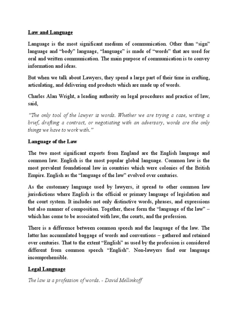 Module 01 Law Language Origin Scope Of Legal Language PDF