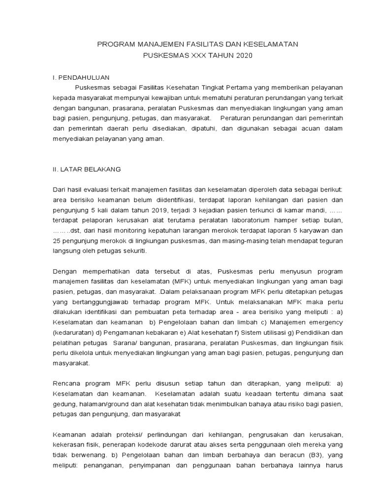 Program Manajemen Fasilitas Puskesmas 2020 | PDF