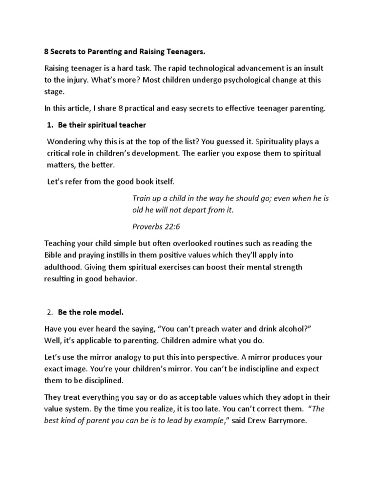 8 Secrets to Effective Teen Parenting | PDF | Adolescence | Parenting