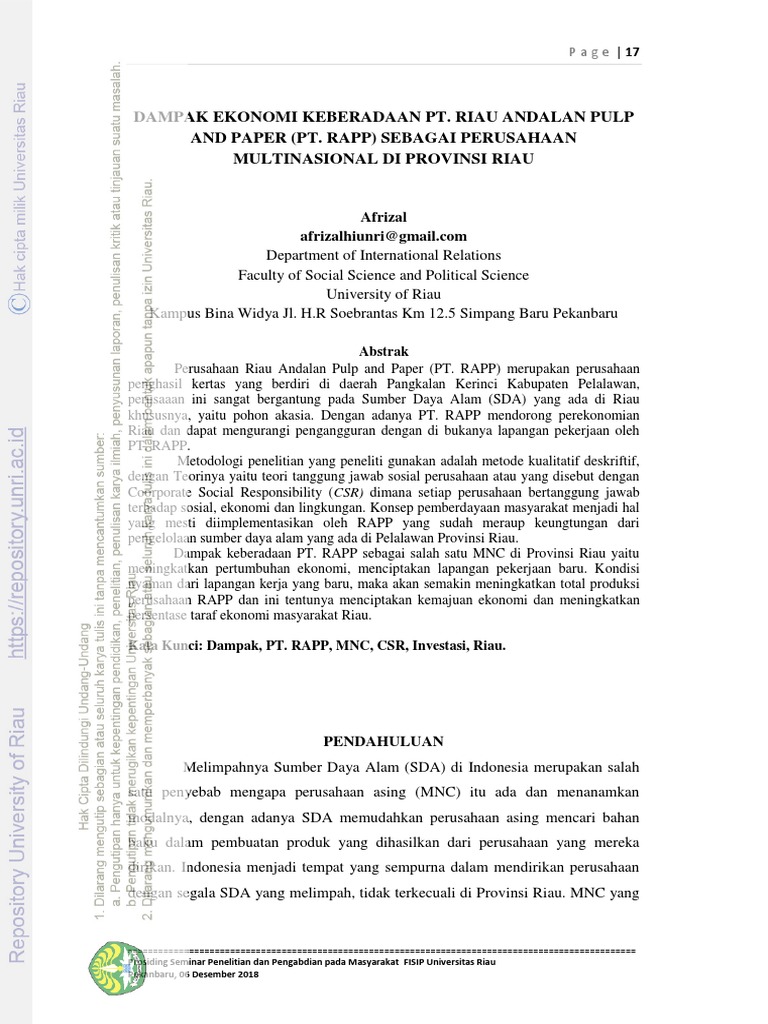 Dampak Ekonomi PT RAPP Terhadap Masyarakat | PDF