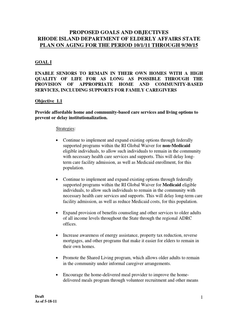 Goals and Objectives Rhode Island PDF Medicaid Long Term Care