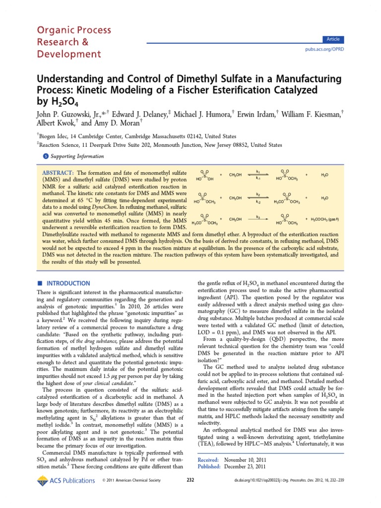 Dimethyl Sulfate Study | PDF | Reaction Rate Constant | Chemical Reactions