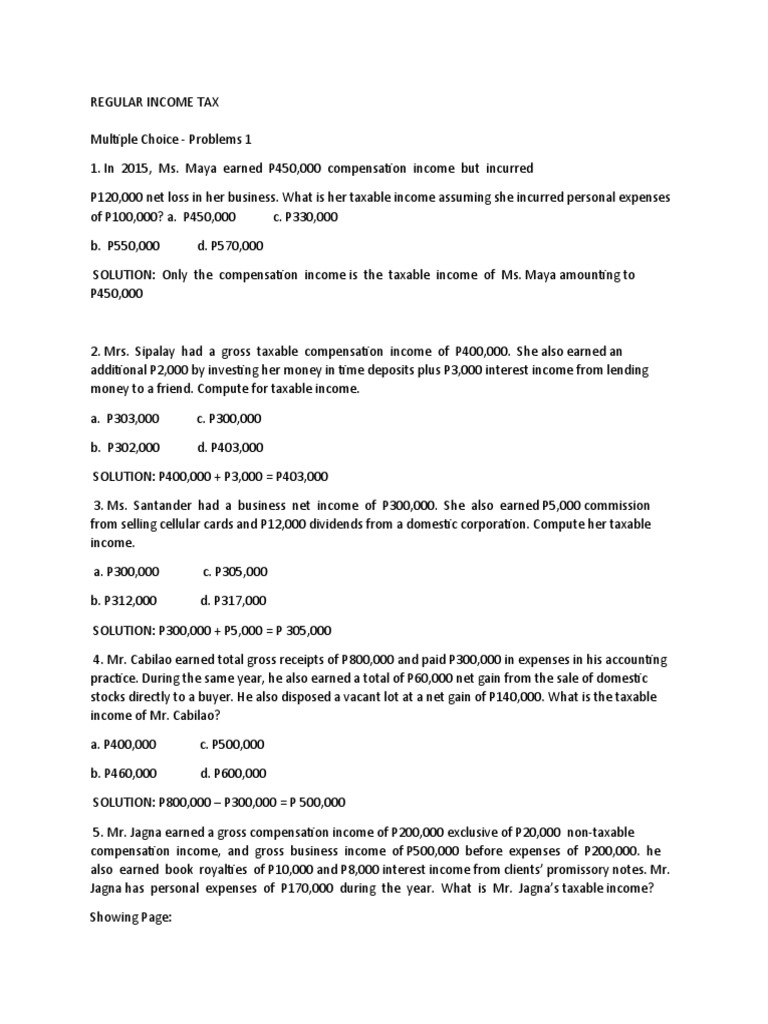 Mr. Cabilao's Taxable Income Calculation | PDF | Income | Gross Income