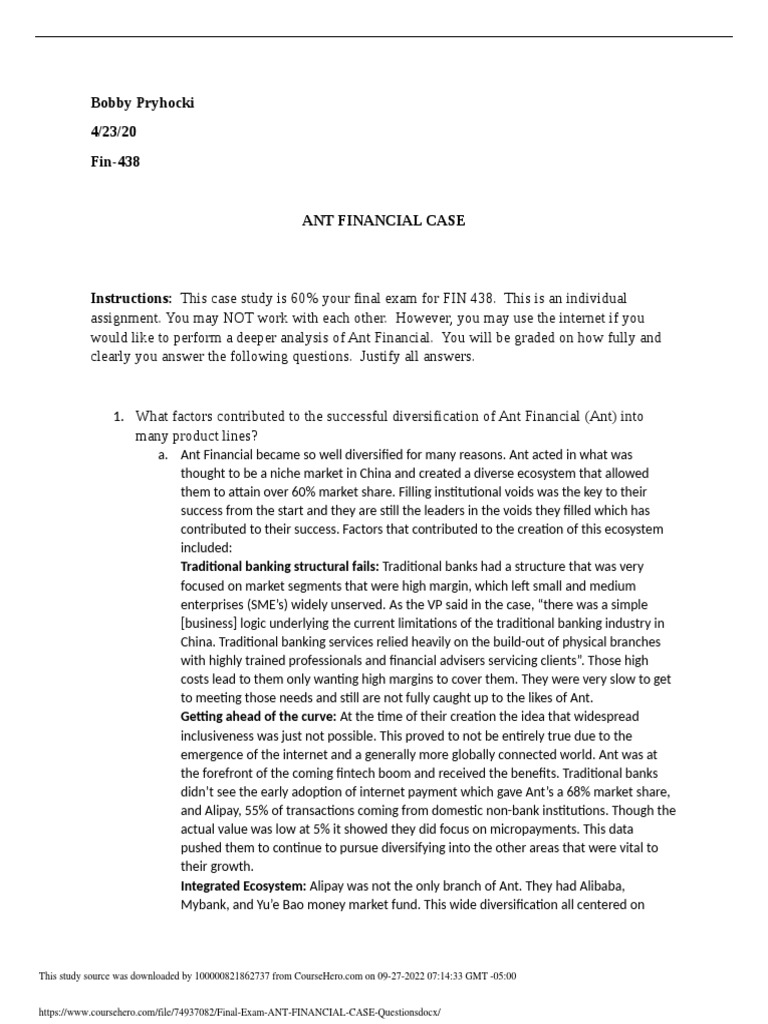 Ant Financial Case Study Analysis | PDF | Banks | E Commerce