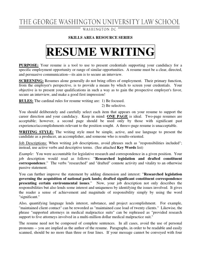 resume George Washington Resume resume writing george washington university law schools skill area resource series internship
