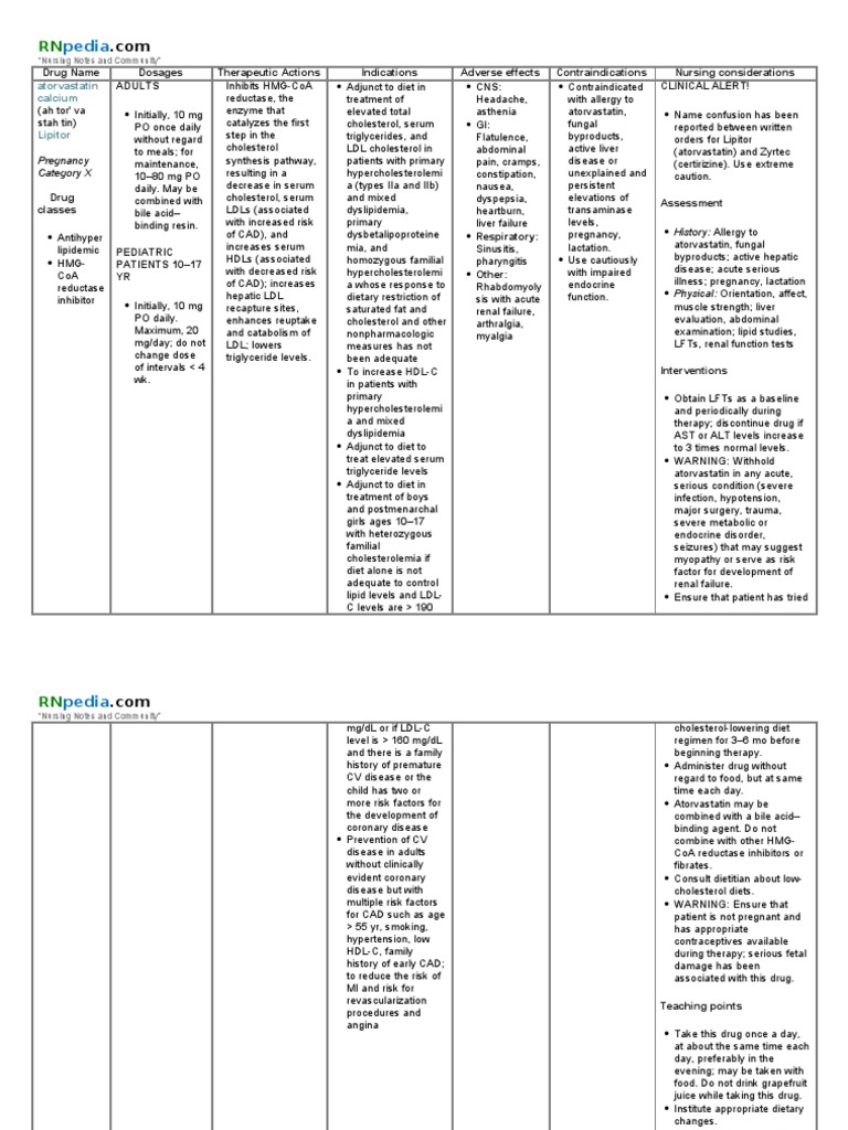 Atorvastatin Calcium Drug Study WWW RNpedia Com PDF