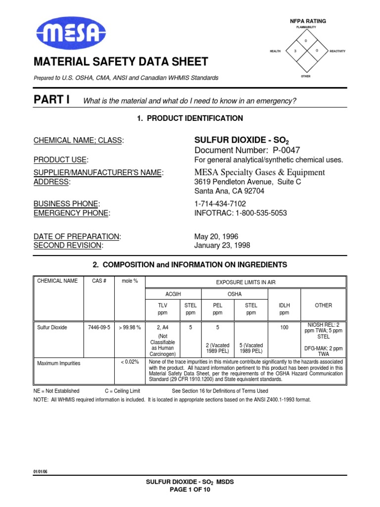 Understanding Sulfur Dioxide Hazards, Exposure Routes, and First Aid Measures PDF Dangerous