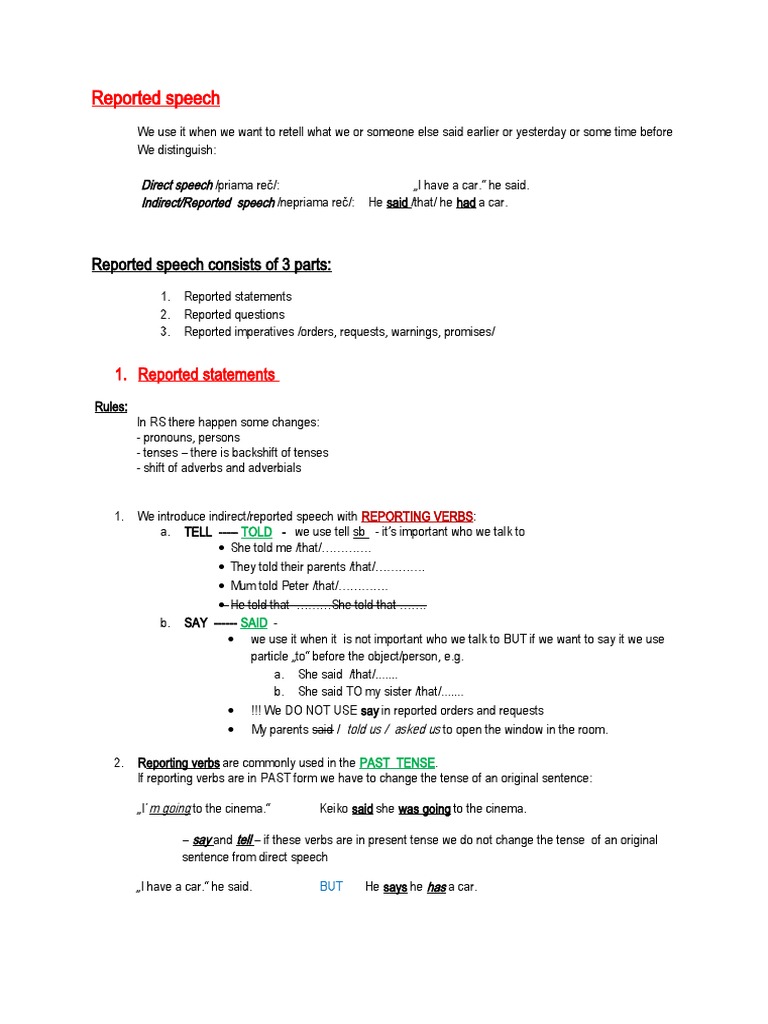 Backshift Tenses in Reported Speech | PDF | Verb | Linguistic Morphology