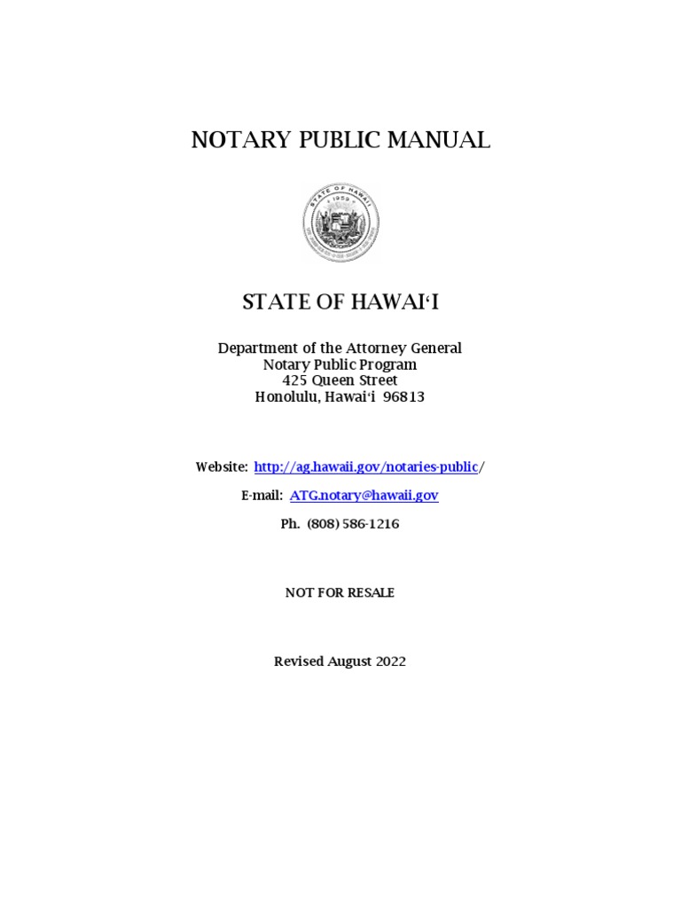 Notary Manual Hawaii 2022 PDF Notary Public Affidavit