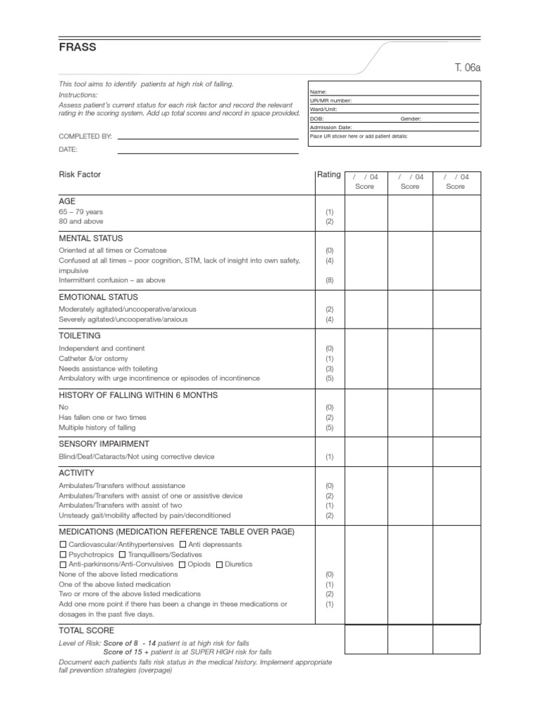 FRASS Falls Risk Assessment Tool | PDF | Urinary Incontinence ...