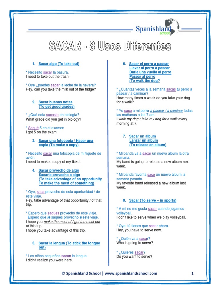 Sacar 8 Usos Diferentes Cheat Sheet | PDF