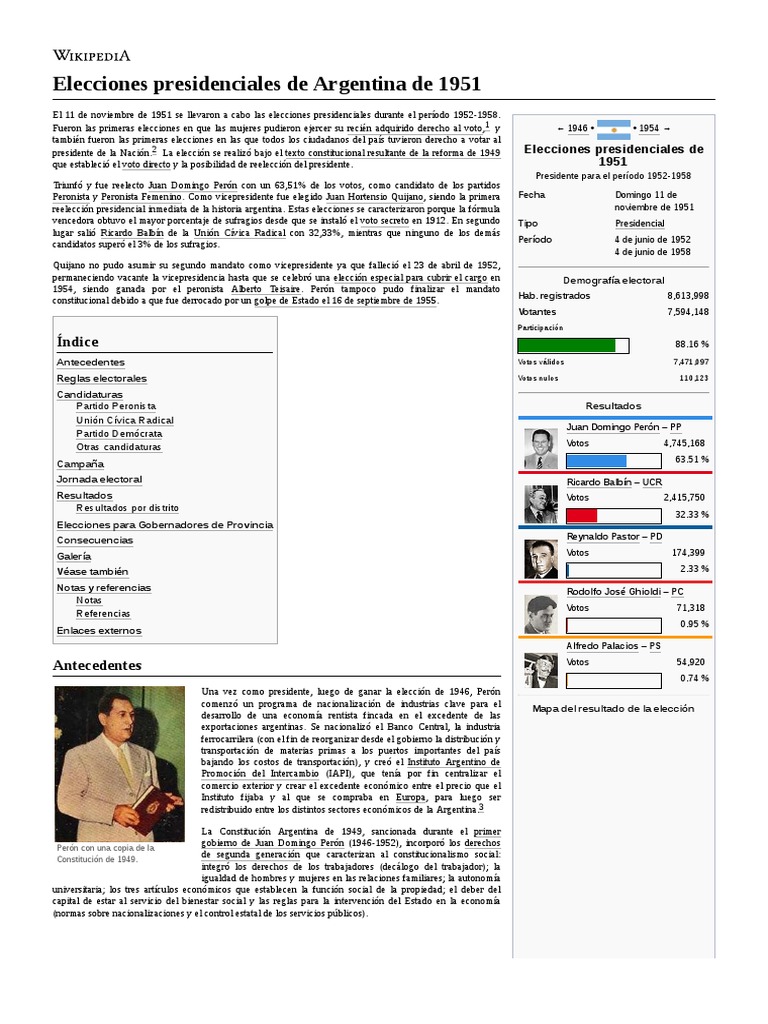 Elecciones Presidenciales de Argentina de 1951 PDF Gobierno Argentina