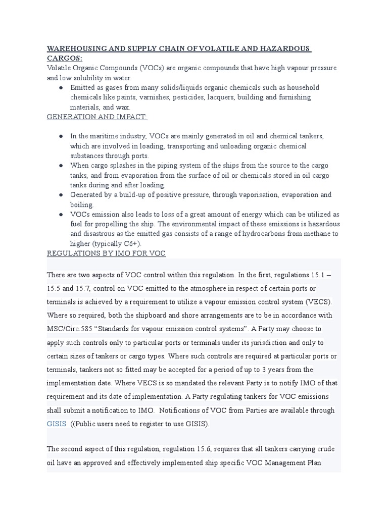 Warehouse Management and Supply Chain of Volatile and Dangerous Cargo PDF Volatile Organic