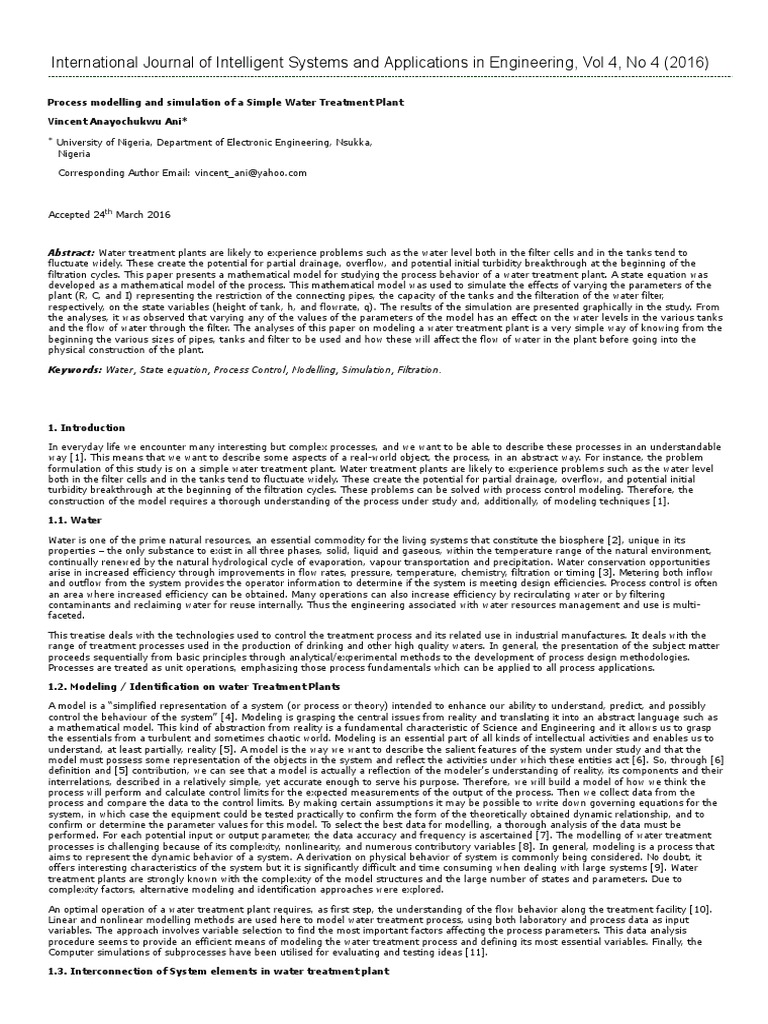 Water Treatment Plant Process Modeling | PDF | Fluid Dynamics ...
