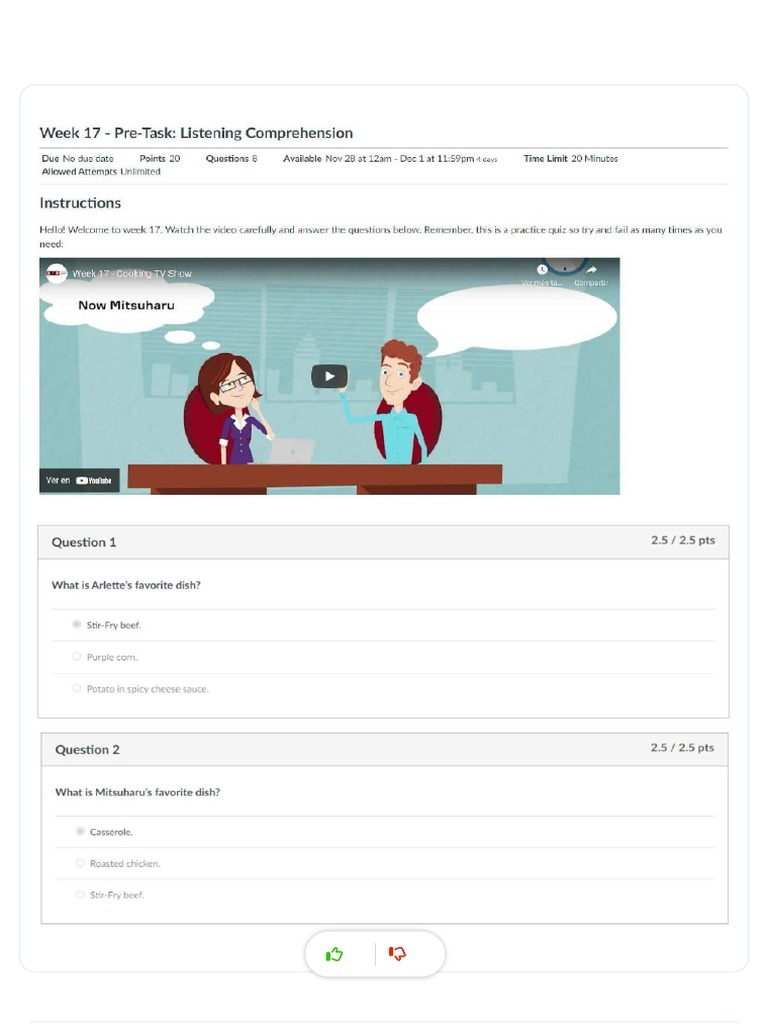 Week 17 Pre Task Listening Comprehension Ingles II Compress | PDF