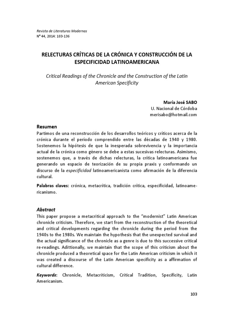 Relecturas Críticas de La Crónica Latinoamericana PDF America