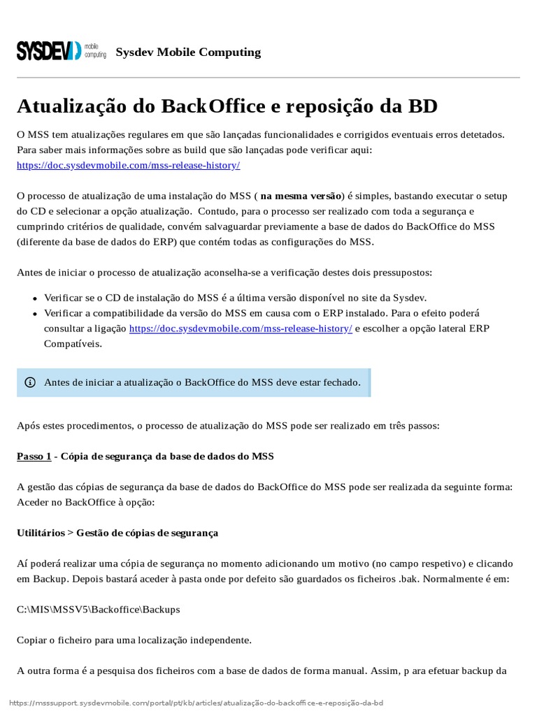 Atualização do BackOffice do MSS | PDF | Cópia de segurança | Microsoft ...