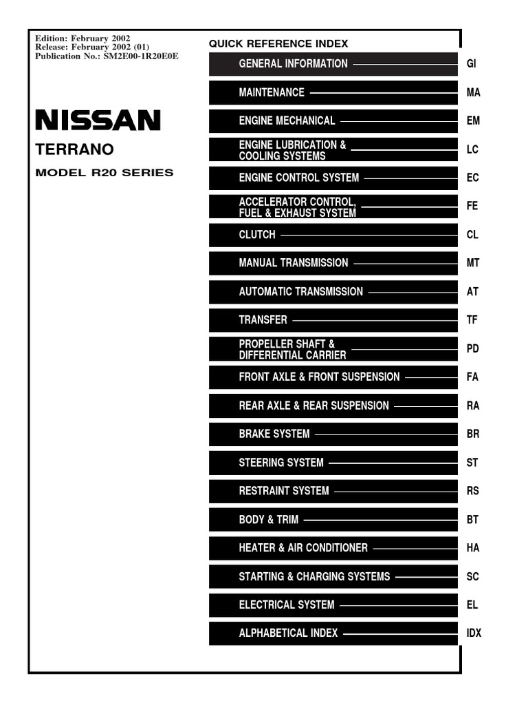 Nissan Terrano R20 Service Manual | PDF | Manual Transmission