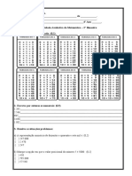 Avaliação de Matemática 2º Bimestre